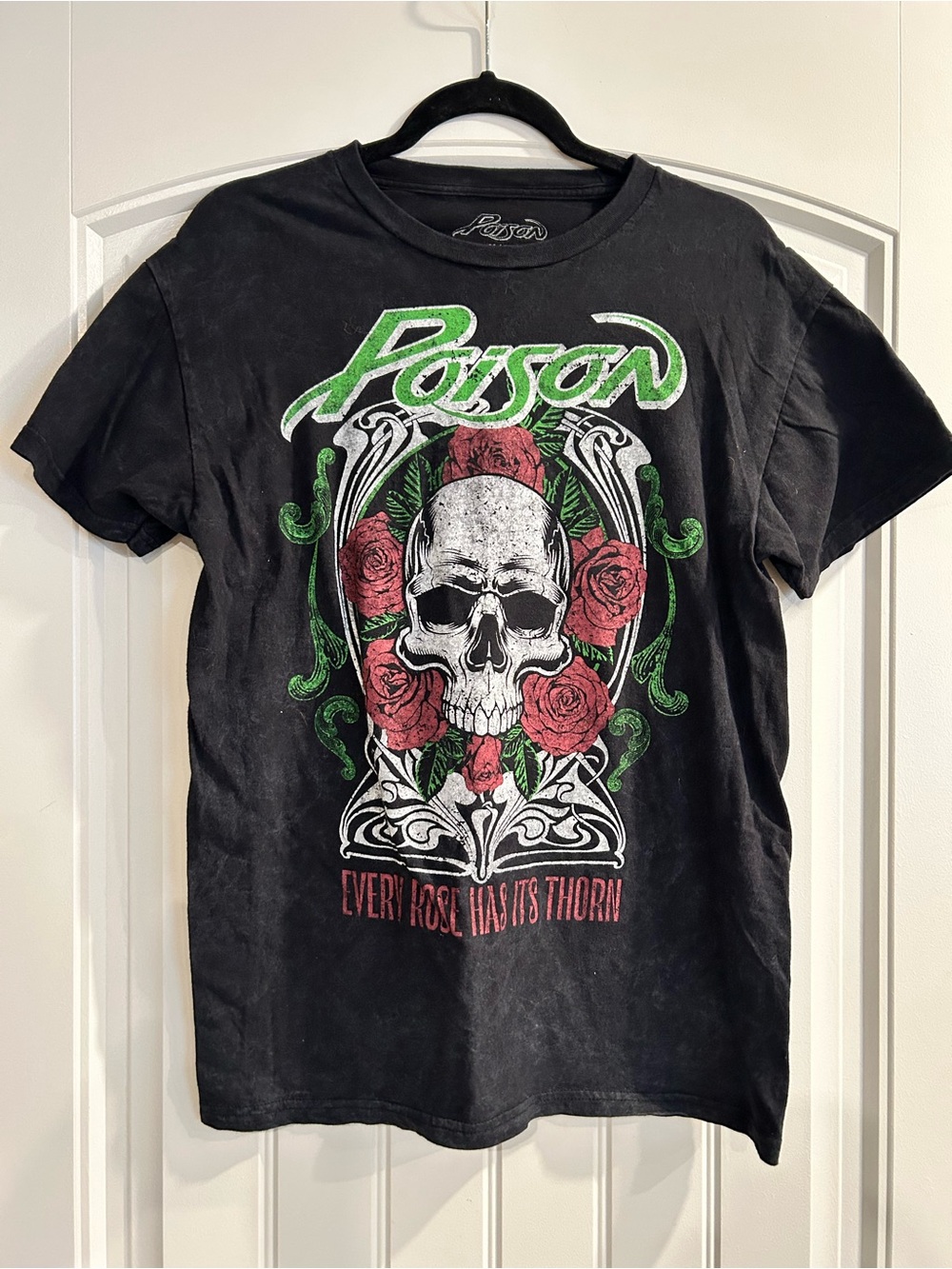 Poison Black Short Sleeve Graphic Tee with Skull & Roses